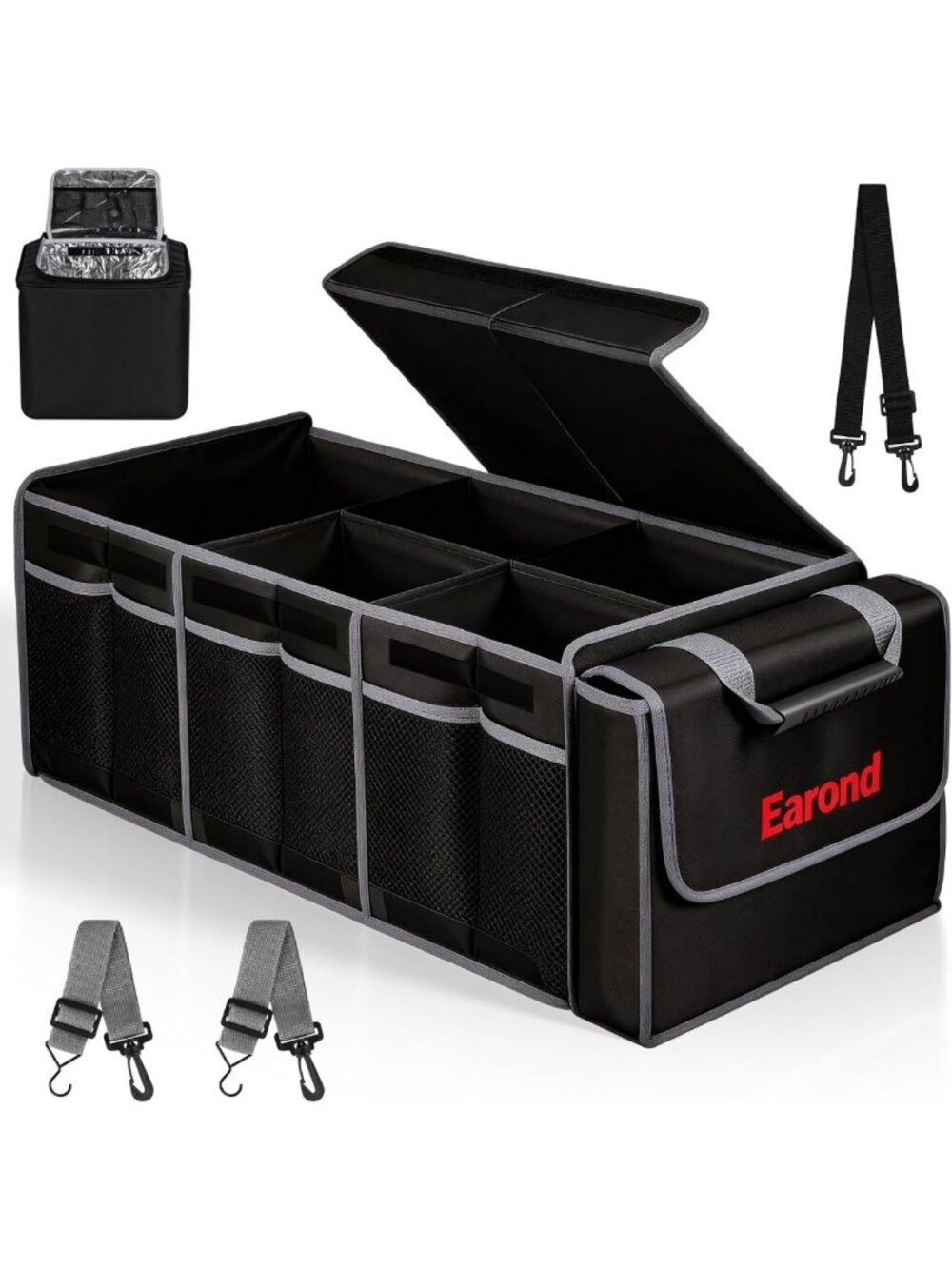 Collapsible Trunk Organizer with Insulated Cooler, 3 Compartments & Adjustable